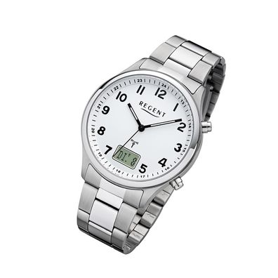 Regent Metall Herren Uhr FR-275 Analog-Digital Armbanduhr silber Funkuhr URBA444