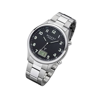 Regent Metall Herren Uhr FR-276 Analog-Digital Armbanduhr silber Funkuhr URBA445