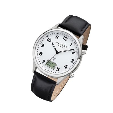 Regent Leder Herren Uhr FR-277 Analog-Digital Armbanduhr schwarz Funkuhr URBA446