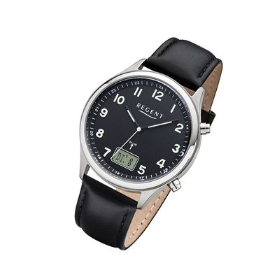 Regent Leder Herren Uhr FR-278 Analog-Digital Armbanduhr schwarz Funkuhr URBA447