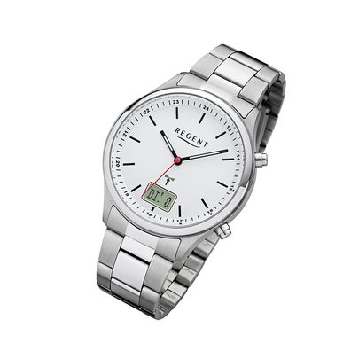 Regent Metall Herren Uhr FR-279 Analog-Digital Armbanduhr silber Funkuhr URBA448