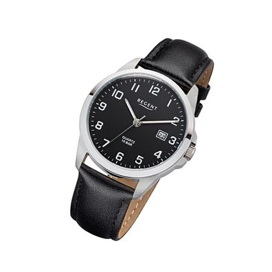 Regent Leder Herren Uhr F-1008 Quarzuhr Armband schwarz URF1008