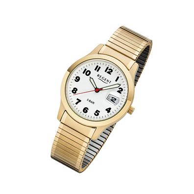 Regent Edelstahl Herren Uhr F-1017 Quarzuhr Armband gold URF1017