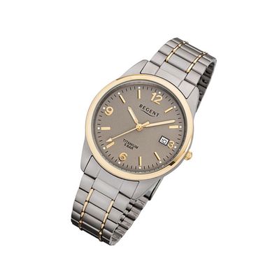 Regent Titan Herren Uhr F-1107 Quarzuhr Armband silber grau gold URF1107