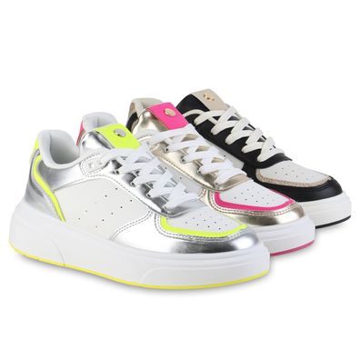 VAN HILL Damen Sneaker Low Flach Metallic Trendy Schuhe 841117