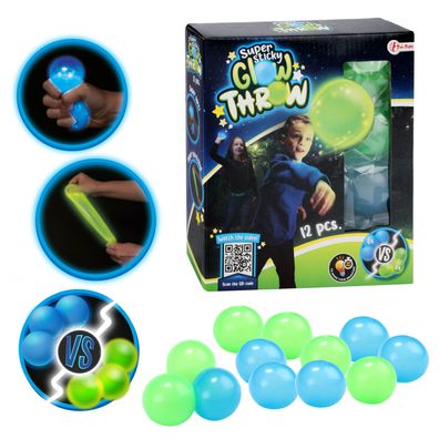 Toi-Toys - 12 Glow Throw Fluoreszierende Bälle super sticky leuchtend leuchtende