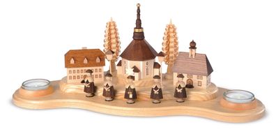 Kerzenständer Kerzenhalter Seiffener Dorf groß natur Teelichter (LxBxH):40x16x16