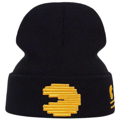 Schwarze Pac-Man Mützen Beanies Caps Hats Pac-Man Hochstehende Mütze
