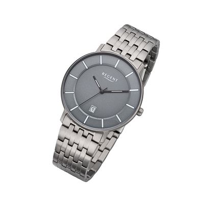 Regent Metall Herren Uhr F-1175 Analog Armband-Uhr silber Titan-Uhr URF1175