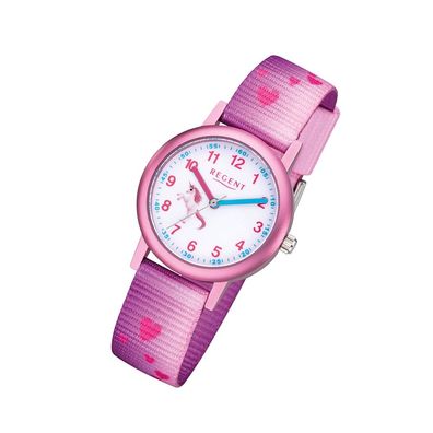 Regent Textil Kinder Uhr F-1207 Analog Armband-Uhr rosa Kinderuhr URF1207
