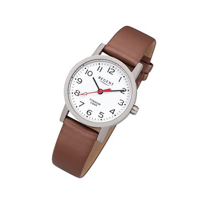 Regent Leder Damen Uhr F-1213 Analoge Armband-Uhr braun Titan-Uhr URF1213