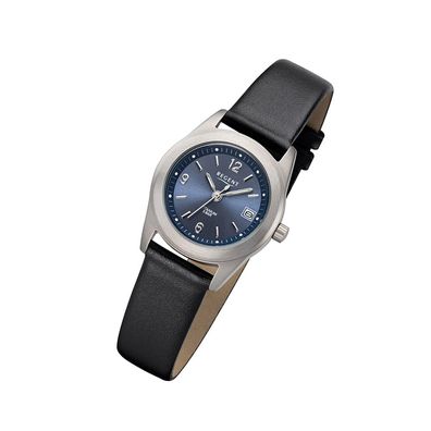 Regent Leder Damen Uhr F-1214 Analog Armband-Uhr schwarz Titan-Uhr URF1214