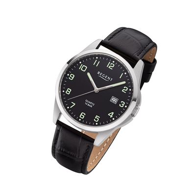 Regent Leder Herren Uhr F-1227 Analog Armbanduhr schwarz Lederarmband URF1227