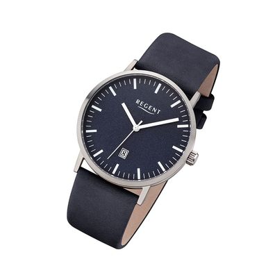 Regent Leder Herren Uhr F-1233 Analoge Armband-Uhr blau Titan-Uhr URF1233