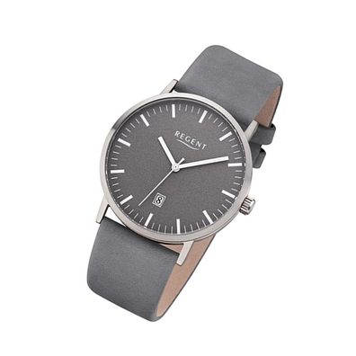 Regent Leder Herren Uhr F-1234 Analoge Armband-Uhr grau Titan-Uhr URF1234