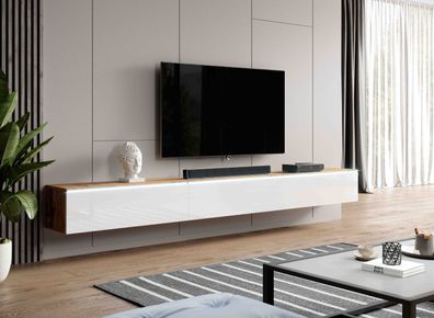 Furnix TV-Kommode Bargo B300 x H34 x T32 cm (3x100cm) TV-Schrank LED wotan/ weiss