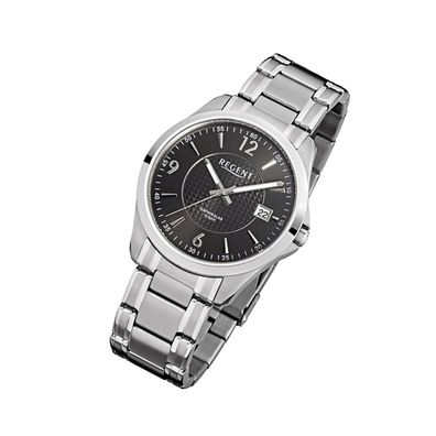 Regent Stahl Herren Uhr F-527 Quarzuhr Armband silber URF527