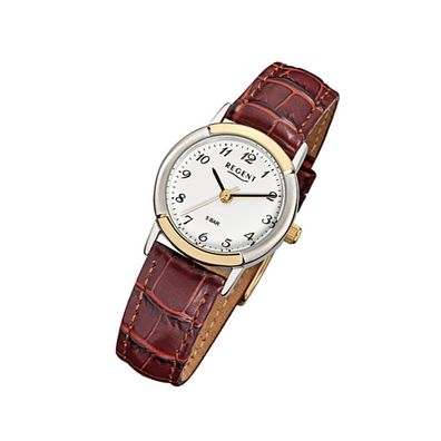 Regent Leder Damen Uhr F-576 Quarzuhr Armband braun URF576