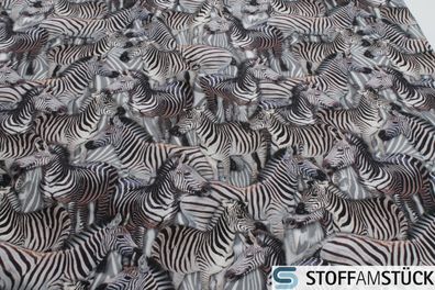 Stoff Baumwolle Rips Zebra allover Baumwollstoff Zebras digital beduckt