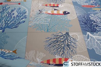 Stoff Geschirrtuch Panel Baumwolle Fisch 3 x 70 cm x 53 cm Trockentuch Fische
