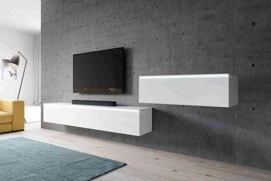 Furnix TV-Kommode BARGO III 300 cm (3x100cm) Lowboard mit LED weiß