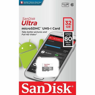Sandisk Ultra® 16GB Micro SD Speicherkarte SDHC UHS-I Class 10 80MB/ s - ...