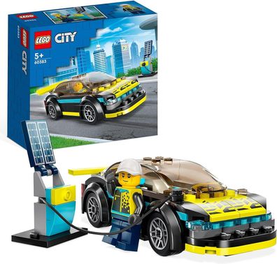 LEGO 60383 City Elektro-Sportwagen Set, Rennauto Mit Minifigur Und Tankstelle