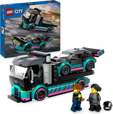 LEGO City Autotransporter mit Rennwagen, LKW-Spielzeug mit 2 Minifiguren, Kinder