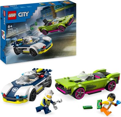 LEGO City Verfolgungsjagd mit Polizeiauto und Muscle Car, Auto-Spielezug Kinder
