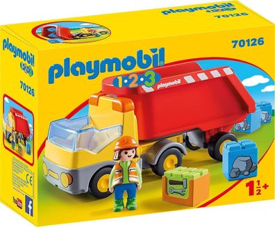Playmobil 1.2.3 70126 Kipplaster, Steine Aufladen und Wieder abkippen, Spielzeug