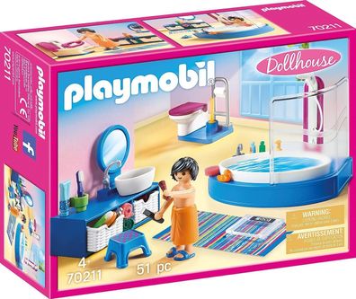 Playmobil Dollhouse 70211 Badezimmer, Ab 4 Jahren, Puppenhaus Mädchen Spielzeug