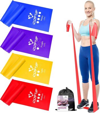 Fitnessbänder 4er-Set, Gymnastikband mit 4 Widerstandsstufen, Fitnessband Sport