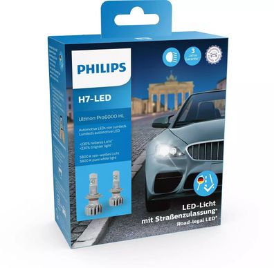 Philips H7-LED Ultinon Pro6000 Scheinwerferlampe 5800K mit Straßenzulassung 2St.