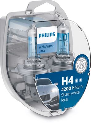 Philips H4 12V 60/55W P43t WhiteVision Ultra 4200K 2 St. + 2x W5W