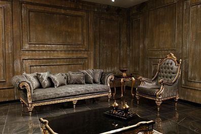 Klassische Graue Sofagarnitur 3 + 1 Sitzer Luxuriöser Designer Couchtisch