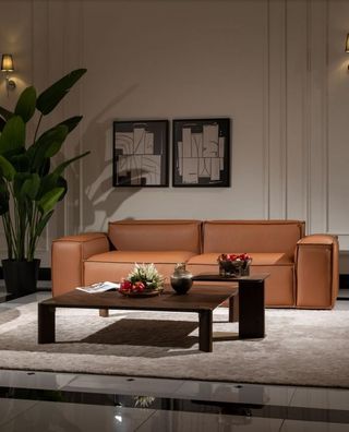 Luxus Dreisitzer Sofa 3 Sitzer Braun Polstersofa Couch Kunstleder Neu