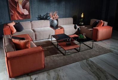 Großes Ecksofa U form Stoffsofa Couch Polstersofa Orange Moderne Sofa