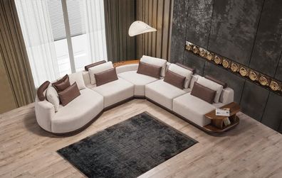 Weißes Ecksofa Designer Wohnzimmer L-Form Couch Polstermöbel Holzgestell