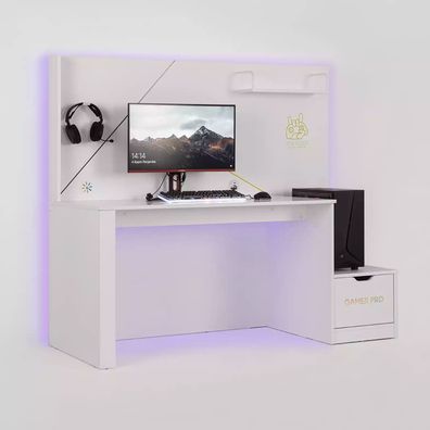 Luxus Gaming Tisch Schreibtisch Gamer Computertisch PC Holz Weiß Neu