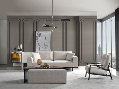 Moderne weiße Sofagarnitur Dreisitzer Sessel Set Polstermöbel Wohnzimmer