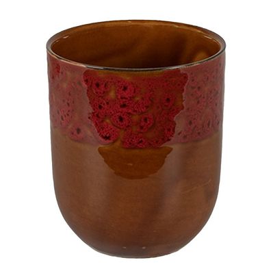Clayre & Eef Tasse 150 ml Braun Rot Keramik (Gr. Ø 7x8 cm / 150 ml)