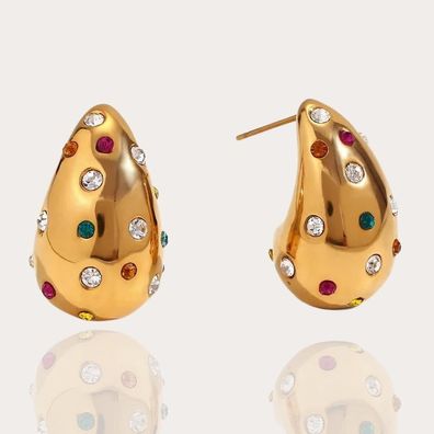 Damen Ohrringe Wassertropfen Ohrstecker Gold aus vergoldetem Edelstahl Diamanten