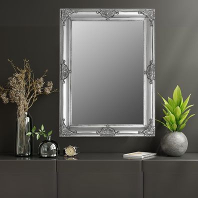 Stilvoller Spiegel GRANDE 82x62cm antik-silber Barockstil Facette Holzrahmen
