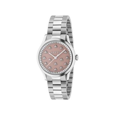 Gucci – YA1265033 – G-Timeless With Bee Motif 32 mm Stahlgehäuse, rosa lackiertes Zif