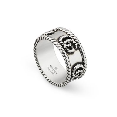 Gucci – YBC627729001 – GG Marmont Ring aus gealtertem Sterlingsilber mit Doppel-G-Det