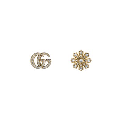 Gucci – YBD582033002 – Flora-Ohrringe mit Doppel-G-Detail aus Gelbgold und Diamanten
