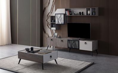 Gruppe Wohnzimmer TV Ständer Wandschränke Lowboard Grau Sofatisch 3tlg