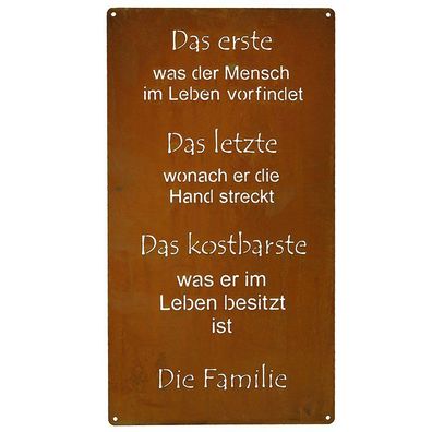 Rost Spruchtafel "Familie", Edelrost Metalldeko, Tafel zum Hängen, H30 bzw.60cm,