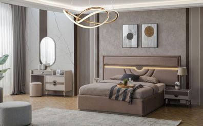 Garnitur Doppelbett Bett Nachttische Beige 6tlg Schminktisch Moderne