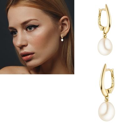 1 Paar Ohrringe Ohrhänger 24,5mm aus 14 Karat 585 Gelbgold Perlen Gewicht 2,8g